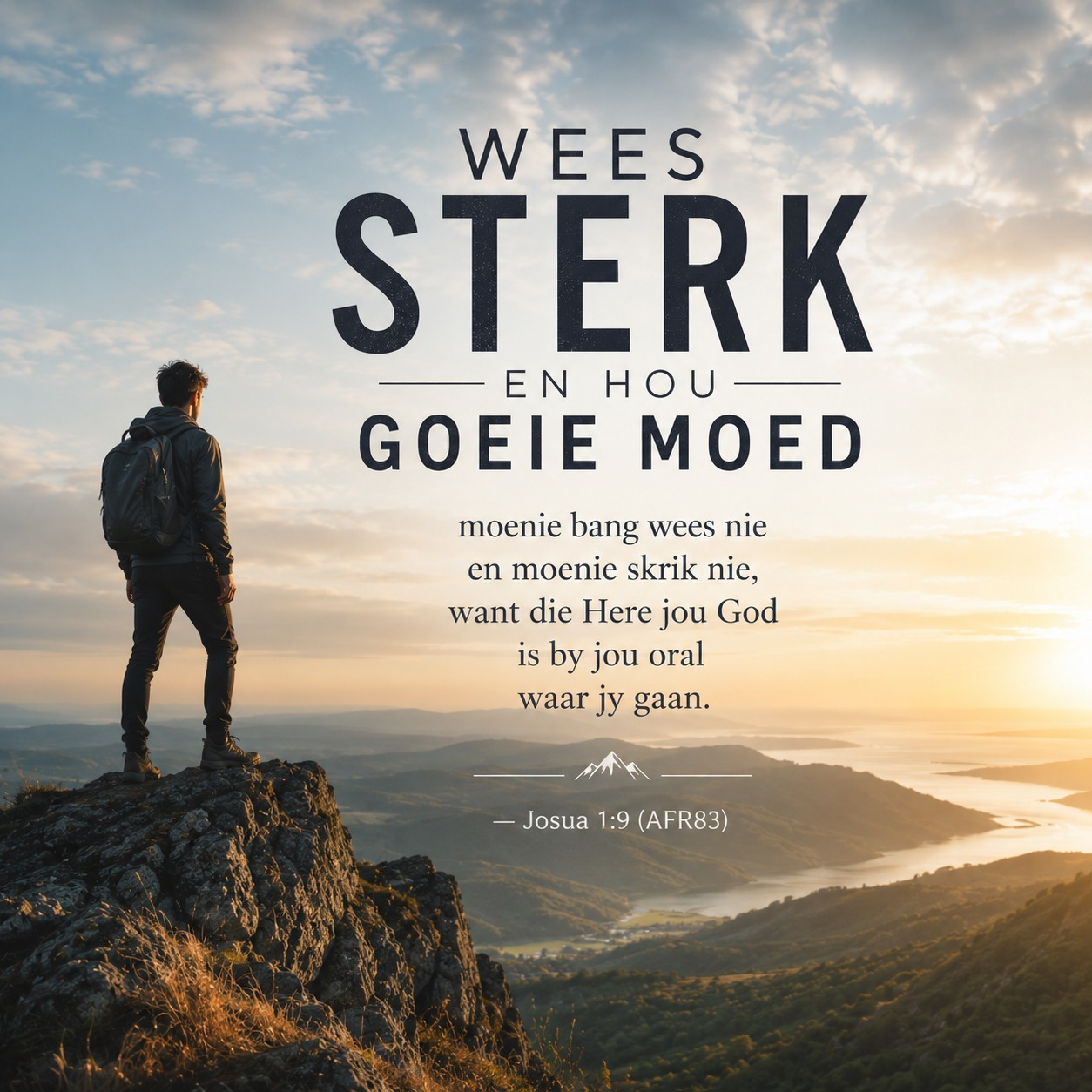 Moed beteken nie jy het geen vrees nie, dit beteken jy kies om steeds vorentoe te gaan. Jy stap nie alleen nie — God is saam met jou, elke tree van die pad. — Josua 1:9