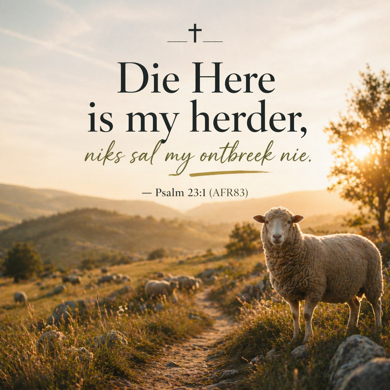 Selfs wanneer jy onseker is oor die pad, is jy nie alleen nie. Die Here lei, Hy voorsien, en Hy hou jou vas, elke dag. — Psalm 23:1